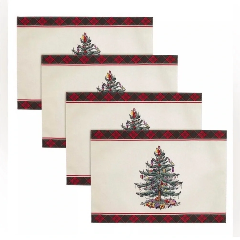 NWT Set of 4 Spode Christmas Tree Tartan Placemats Festive Holiday Decor 13x19”